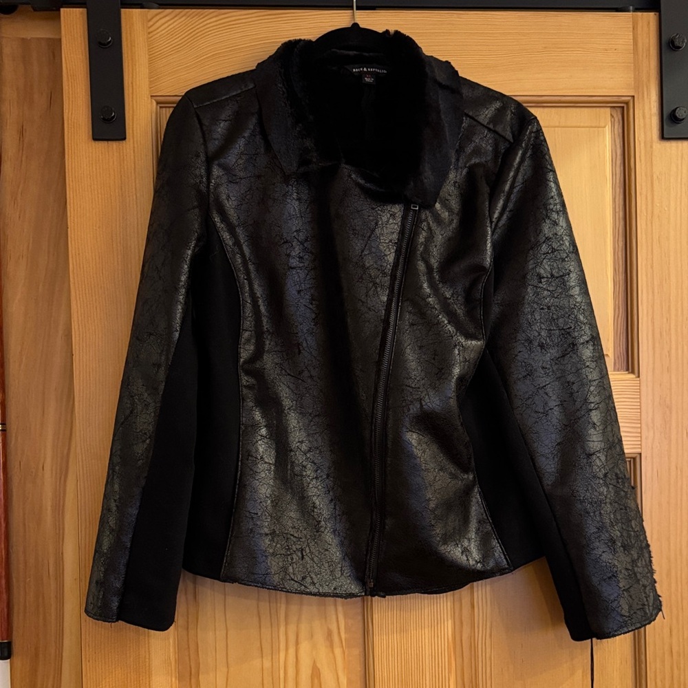 Rock & Republic Shiny Black Vegan Leather Jacket